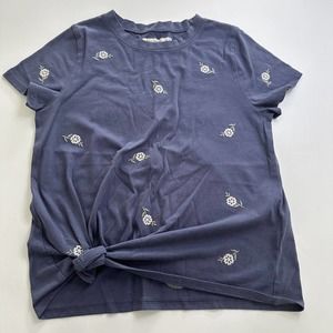 Abercrombie & Fitch Shirt Girls 11/12 Blue Floral Knotted Hem Cotton Pullover